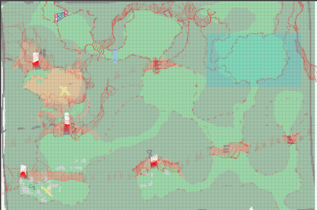 The same blocky map, but faded out and with red "pencil" drawing over it.